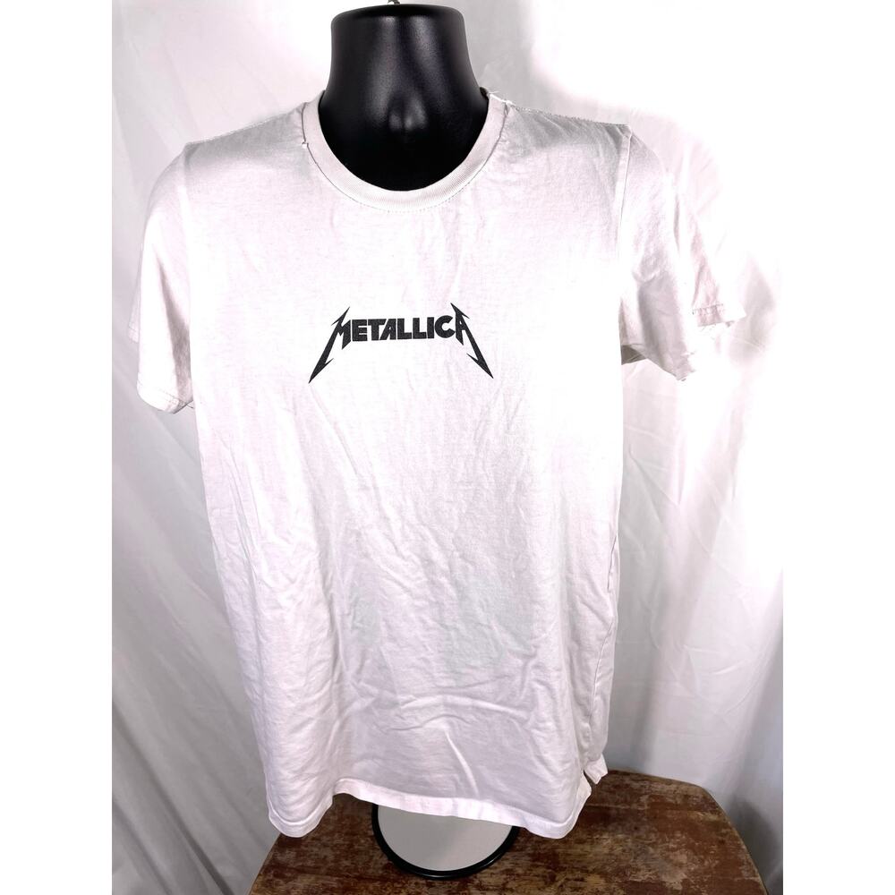 Metallica Logo T-Shirt White Graphic Tee Size Large